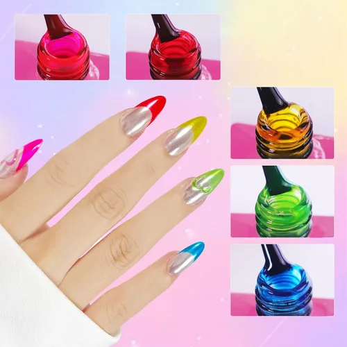 Vista 7 de VARNAIL Rainbow Candy Jelly - Kit de esmalte de uñas de gel de 6 colores y capa base de regalo, kit de esmalte de gel transparente arcoíris