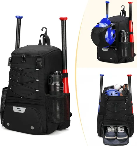 Vista 2 de Mochila para equipamiento de sóftbol, mochila para béisbol para niñas jóvenes y adultas, ligera con compartimento para zapatos, gancho para valla