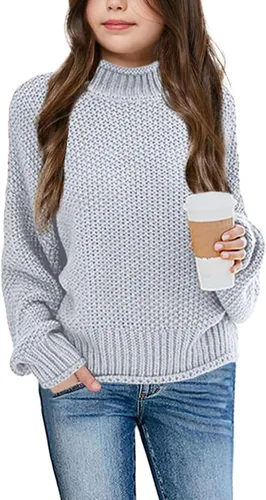 Vista 14 de Imily Bela Suéteres de Cuello Alto para Niñas Niños Ropa de Punto con Manga Murciélago Suéter Grueso Pullover Jumper A-Apricot