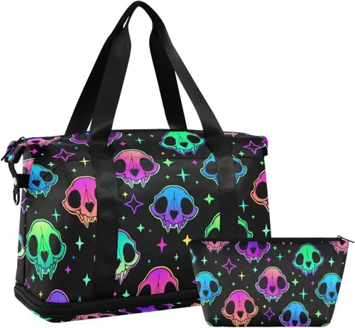 Vista 6 de Bolsa de lona de viaje, bolsa de lona deportiva con bolsillo húmedo, bolsa de fin de semana para mujeres y hombres, bolsa de gimnasio, bolsa