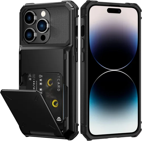 Vista 16 de Nvollnoe Funda para iPhone 14 con tarjetero [almacena 5 tarjetas] Funda tipo cartera de doble capa resistente a prueba de golpes con ranura oculta