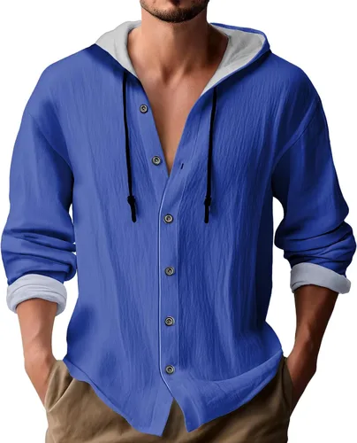 Vista 11 de Sudadera con capucha de manga larga para hombre, color liso, con botones, casual, ajuste holgado, para primavera, otoño, playa, con capucha