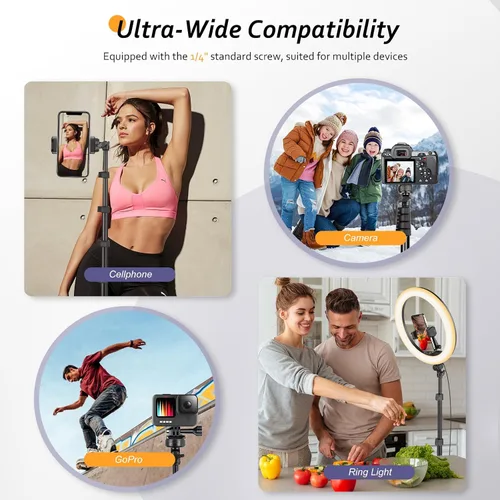Vista 6 de Aureday Kit de accesorios para trípode de teléfono de 62", soporte de trípode para cámara y teléfono celular con control remoto inalámbrico