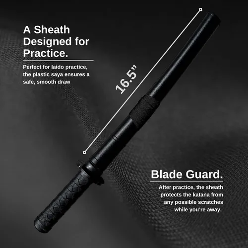 Vista 6 de E-BOGU Katana de práctica de polipropileno estilo Mokume (62.2 cm) con vaina Saya negra