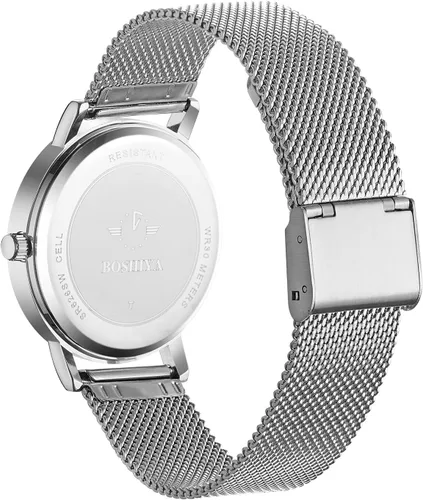 Vista 3 de BOSHIYA Reloj con banda elástica para mujer Easy Reader de 1.181 in analógico de cuarzo con correa elástica de acero inoxidable, impermeable, reloj