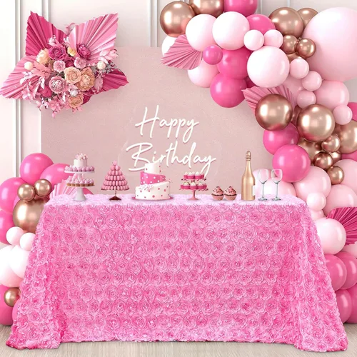Vista 26 de B-COOL Mantel de rosetón negro de 60 x 102 pulgadas, mantel rectangular floral 3D para decoración de cumpleaños al aire libre, fiestas de cumpleaños