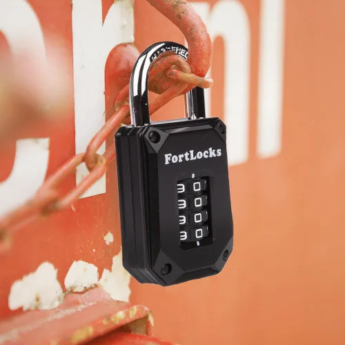Vista 6 de FortLocks - Candado de combinación de 4 dígitos, resistente, de acero inoxidable endurecido, resistente a la intemperie y al aire libre, fácil