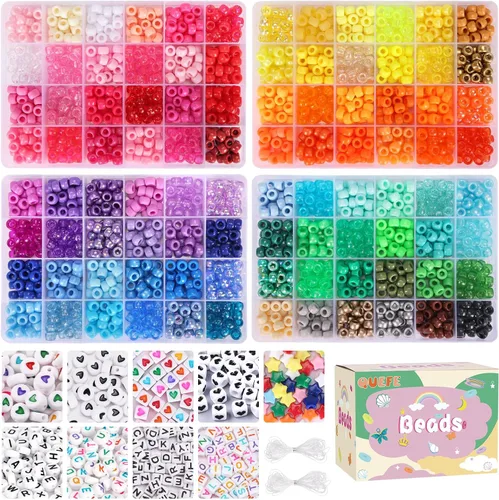 Vista 8 de QUEFE Kit de pulseras de 4680 piezas de cuentas de pony para hacer pulseras de amistad, juego de 120 colores de cuentas Kandi para hacer joyas, 3840