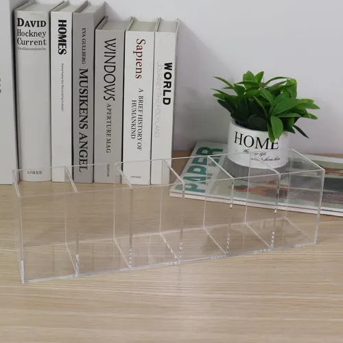 Vista 3 de Soporte acrílico para bolígrafo, 6 compartimentos, marcador de lápiz transparente, organizador de artículos de papelería para suministros de arte