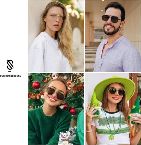 Vista 2 de SOJOS Trendy Aviator Sunglasses Mens Womens Retro Double Bridge Metal Frame Semi-Rimless Shades SJ1191