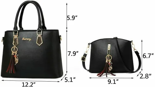 Vista 4 de Bolso de mano para mujer, bolso de mano, cartera de cuero suave, juego de 2