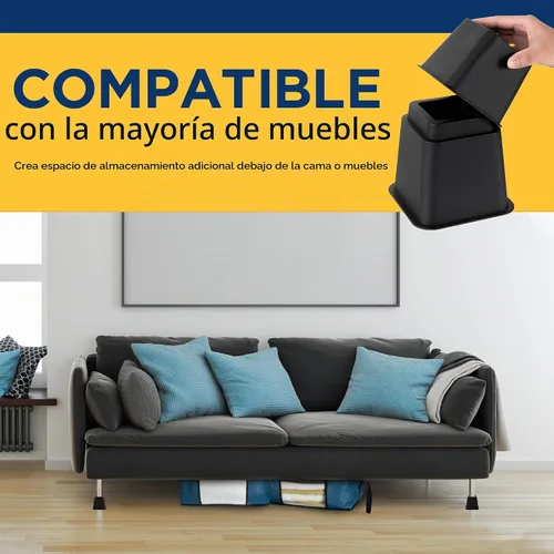 Vista 4 de Lifemaster Juego de elevadores para muebles, 4 piezas, diseño antideslizante, se adapta a cama, silla, mesa, sofá, escritorio y sofás, color negro