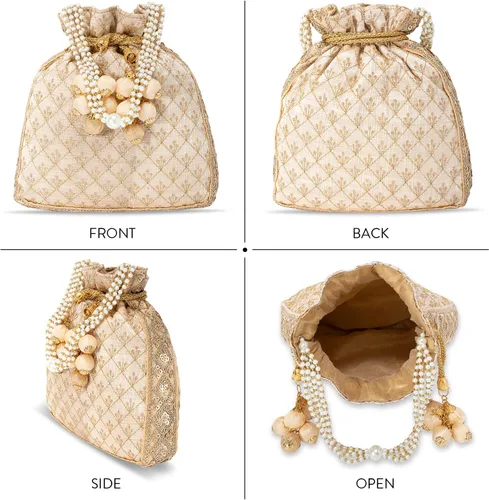 Vista 4 de Aheli Potli - Bolsa de regalo para mujer, hecha a mano, de noche, elegante bolso de novia, bolso de moda