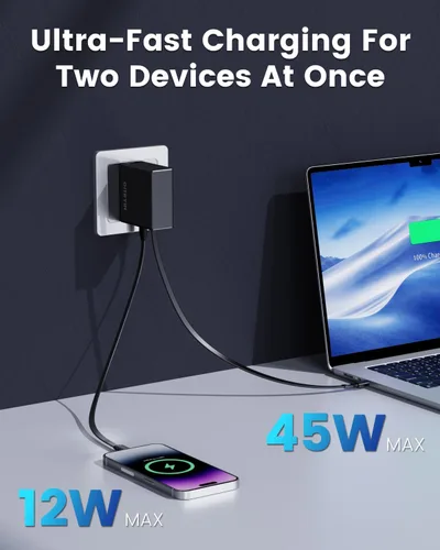 Vista 8 de Gitryin Cargador de pared USB C de 65 W con cable retráctil integrado, bloque de carga rápida plegable 2 en 1, artículos esenciales de viaje