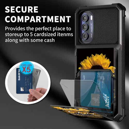 Vista 6 de Funda tipo cartera para Moto G 5G 2022 con ranura para tarjetero, cubierta abatible híbrida de doble capa, resistente, a prueba de golpes, funda