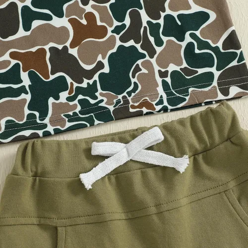 Vista 31 de Ropa de bebé niño sin mangas + pantalones cortos con estampado a rayas con bolsillos, 2 piezas de trajes de verano