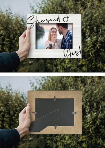 Vista 5 de FONDCANYON Marco de fotos de compromiso She Said Yes, regalos de compromiso para parejas recién comprometidas, regalos únicos para novios y novias