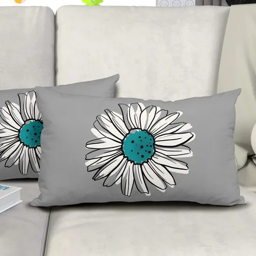 Vista 5 de Juego de 2 fundas de almohada de margaritas turquesa de 12 x 20 pulgadas, fundas de almohada florales de madera floral moderna abstracta de flores