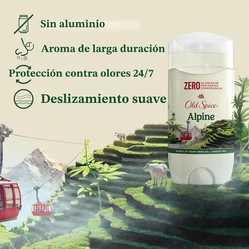 Vista 2 de Old Spice Desodorante sin aluminio para hombres, frescura duradera 24/7 y aroma de larga duración, protección contra el sudor y el olor 24/7
