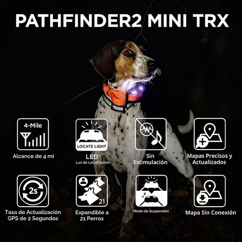 Vista 3 de Dogtra Pathfinder 2 Mini TRX Receptor adicional Perro Rastreador GPS LED Collar Azul Claro Compatible Reloj Inteligente Recargable Impermeable Mapas