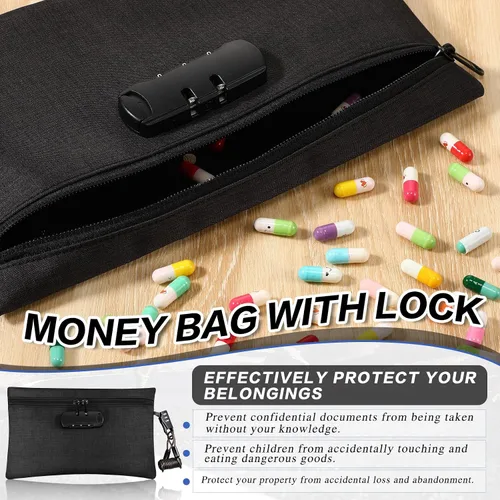 Vista 6 de Sanwuta Paquete de 2 bolsas de dinero con bloqueo de bloqueo, bolsa de playa para dinero, piscina, viajes, verano, natación, 6.7 x 11 pulgadas Negro