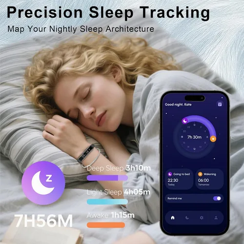 Vista 5 de Reloj inteligente para mujeres y hombres, pulsera inteligente ultraligera con monitor de frecuencia cardíaca/oxígeno en sangre/sueño/podómetro