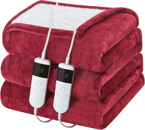Vista 25 de Manta térmica eléctrica de 50 x 60 pulgadas, manta eléctrica de franela suave y sherpa con 10 niveles de calefacción, se apaga automáticamente