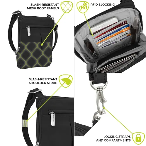 Vista 3 de Travelon Anti-Theft Classic Light Mini Crossbody Bag, Black, One