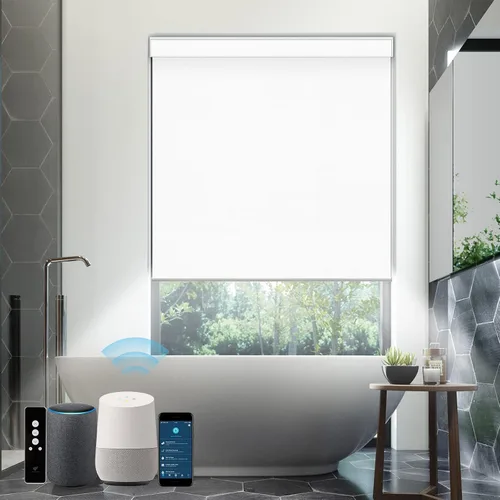 Vista 6 de SmartWings Persianas enrollables motorizadas compatibles con Alexa SmartThings Google, 100 % opacas, impermeables, de vinilo, sin cables, persianas