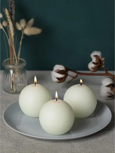 Vista 4 de CANDWAX Juego de 3 velas redondas de 3 pulgadas, velas de marfil sin perfume