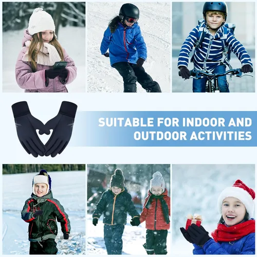 Vista 7 de EEFOW Guantes impermeables para pantalla táctil de invierno para niños guantes deportivos ligeros y cálidos para clima frío para niños de 6 a 12