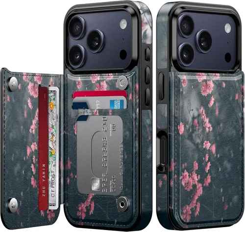 Vista 67 de FUNMIKO Funda tipo cartera para iPhone 13 con tarjetero, bloqueo RFID, protección de grado militar y obras de arte impresas con rayos UV, cierre