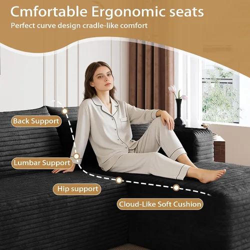 Vista 6 de AUGOP Sofá modular moderno de 96 pulgadas para sala de estar, sofá modular con sofás en forma de L, sofá tapizado sin hueso, asiento profundo, sofá