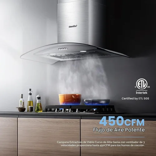 Vista 3 de COMFEE' Campana extractora de pared de 30 pulgadas, 450 CFM convertible sin conductos/conductos