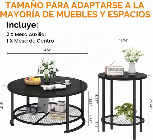 Vista 2 de DKLGG - Juego de 3 mesas auxiliares y mesas auxiliares para sala de estar, mesa de centro redonda con almacenamiento, moderno juego de mesa rústica