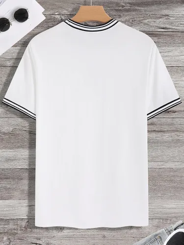 Vista 2 de SOLY HUX Camiseta de manga corta con cuello redondo y estampado de letras para hombre