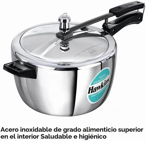 Vista 5 de HAWKINS Triply - Olla a presión de acero inoxidable, olla ancha, tapa interior, 7 litros, color plateado