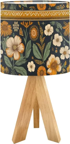 Vista 11 de Tripod Table Lamp Boho Vintage Flower Shape Stripe Circles Curved Lines Bedside Lamps Small Lamp Nightstand Lamp with Linen Lampshade Table Lamps