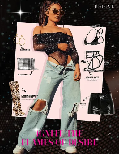 Vista 4 de RSLOVE Lencería para mujer, body de malla sexy con diamantes de imitación brillantes
