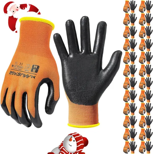 Vista 36 de MANUSAGE Guantes de trabajo de seguridad - Guante protector para hombres y mujeres - Protección de mano ultradelgada - Para construcción Negro