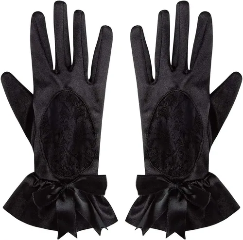 Vista 2 de Xuhan Guantes cortos de satén para mujer, guantes de ópera hasta la muñeca