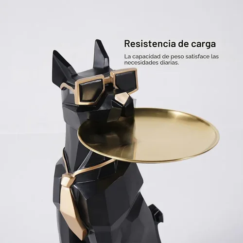 Vista 2 de homary Moderna escultura de perro de resina geométrica estatua de pie linda mesa auxiliar bandeja auxiliar con almacenamiento de pañuelos (negro)