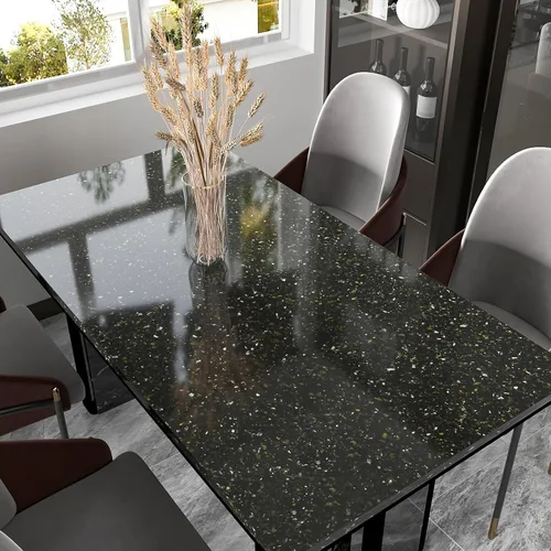 Vista 4 de CHIHUT Papel adhesivo de granito negro dorado para encimeras de cocina, papel tapiz de mármol impermeable, autoadhesivo de granito para encimera