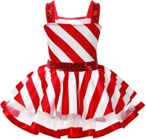 Vista 2 de YiZYiF Disfraz de baile de dulces de Navidad para niñas y niñas, sin mangas, vestido de leotardo de princesa con tutú