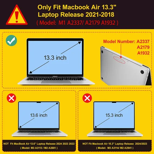 Vista 2 de Tuiklol Para MacBook Air de 13 pulgadas (versión 2021-2018) M1 A2337/A1932/A2179 con pantalla Retina Touch ID, carcasa rígida de plástico y cubierta