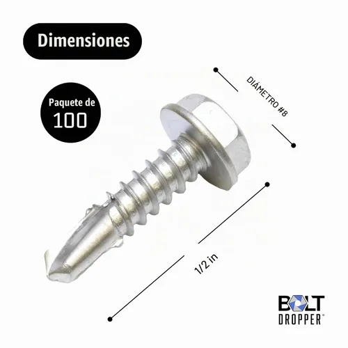 Vista 3 de Bolt Dropper Tornillos TEK de acero inoxidable #8 x 1/2 pulgadas, paquete de 100 tornillos autorroscantes, resistentes a la corrosión, tornillos