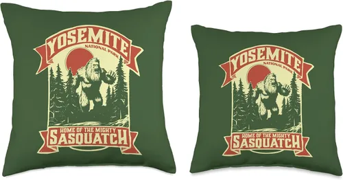 Vista 3 de Yeti Habitation Project - Bigfoot & Sasquatch Art Yosemite Park Home of The Mighty Sasquatch Bigfoot - Almohada retro (16 x 16 pulgadas), multicolor