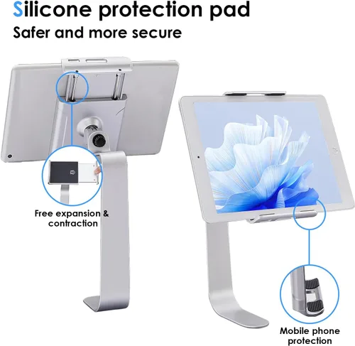 Vista 6 de Weilianda Serie de asientos de cine en casa, soporte giratorio para tableta y teléfono celular, accesorios para sofá, 2 juegos de plata