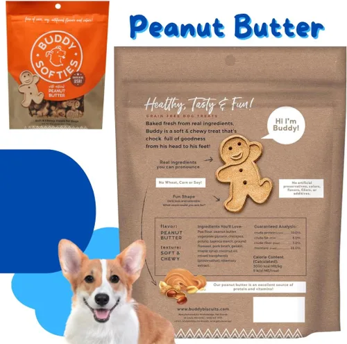 Vista 3 de Buddy Biscuits - Paquete variado de golosinas para perros, 6 onzas, incluye pollo, tocino y queso, mantequilla de maní y carne de res a la parrilla