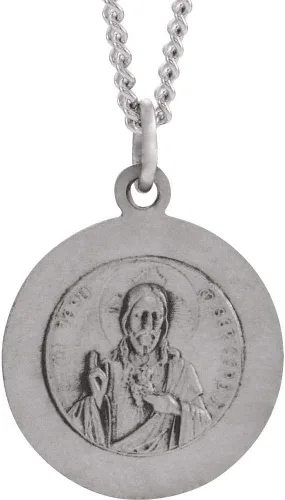 Vista 3 de Collar de cadena con dije escapular redondo de plata de ley 925 de 0.591in (0.591in), Plata